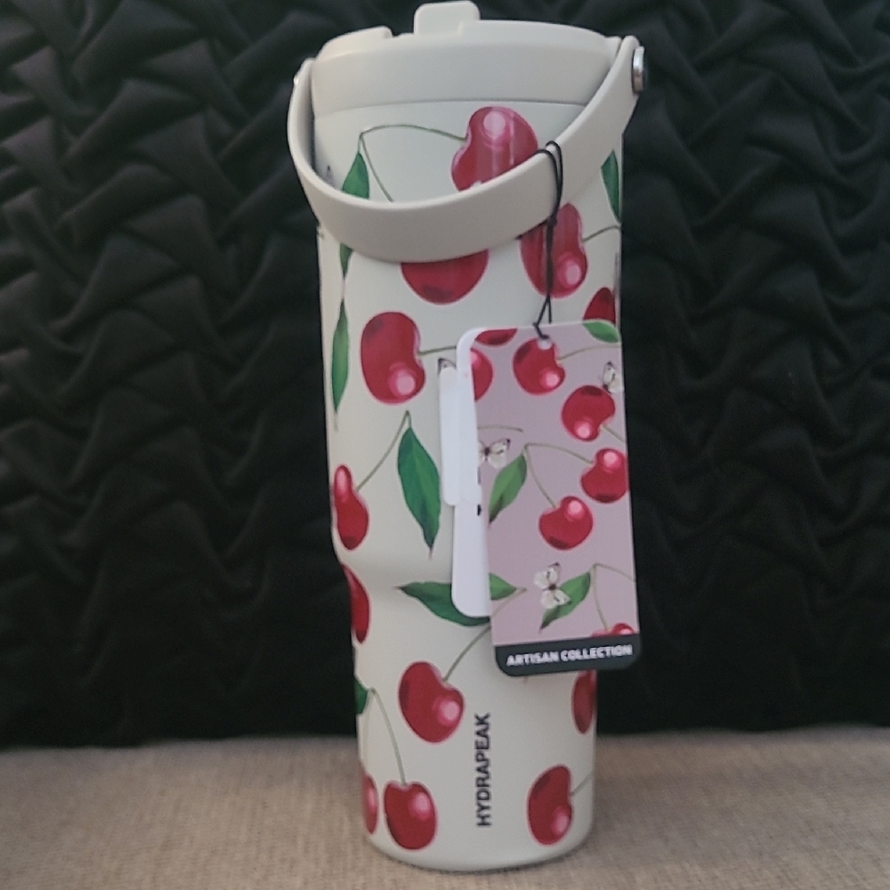 HYDRAPEAK CHERRY PRINT CREAM COLORED HOT COLD TUMBLER